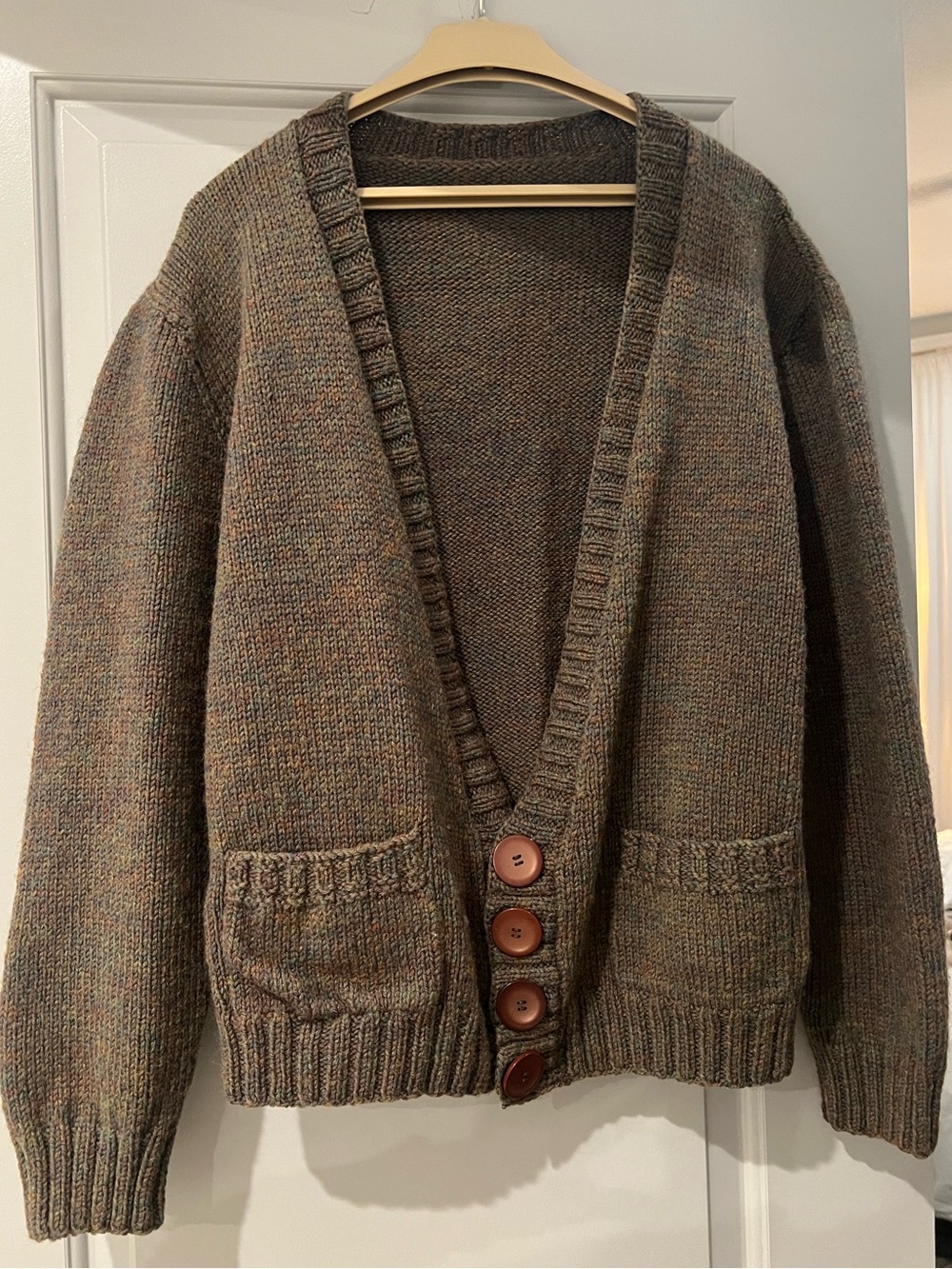 Olive Knit Button-Front Cardigan Sweater